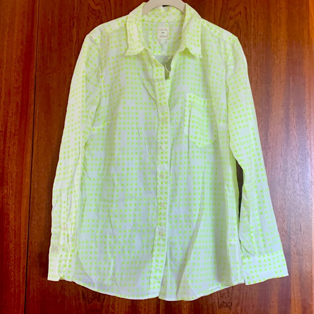 Gap Polka Dot Fitted Boyfriend Shirt Neon Green
